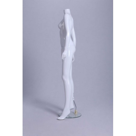 Mannequin vitrine Femme laqué blanc brillant sans tête déhanché