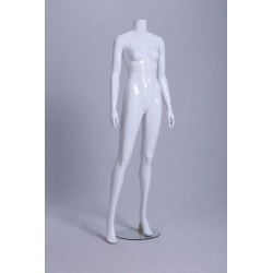 Mannequin vitrine Femme laqué blanc brillant sans tête déhanché