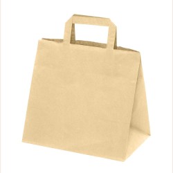 250 Sacs cabas traiteur kraft brun 70g 26*17*25 cm poignées plates