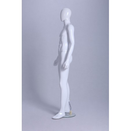 Mannequin vitrine Homme laqué blanc brillant tête oeuf déhanché