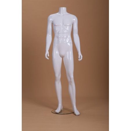 Mannequin Homme laqué blanc brillant sans tête déhanché