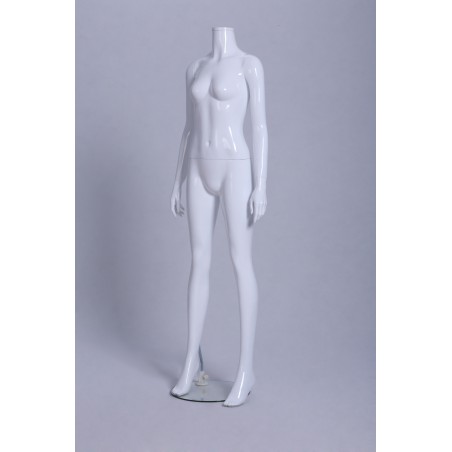 Mannequin vitrine Femme laqué blanc brillant sans tête droit