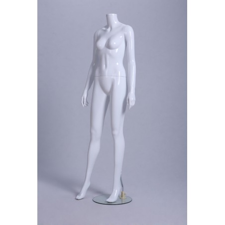 Mannequin vitrine Femme laqué blanc brillant sans tête déhanché