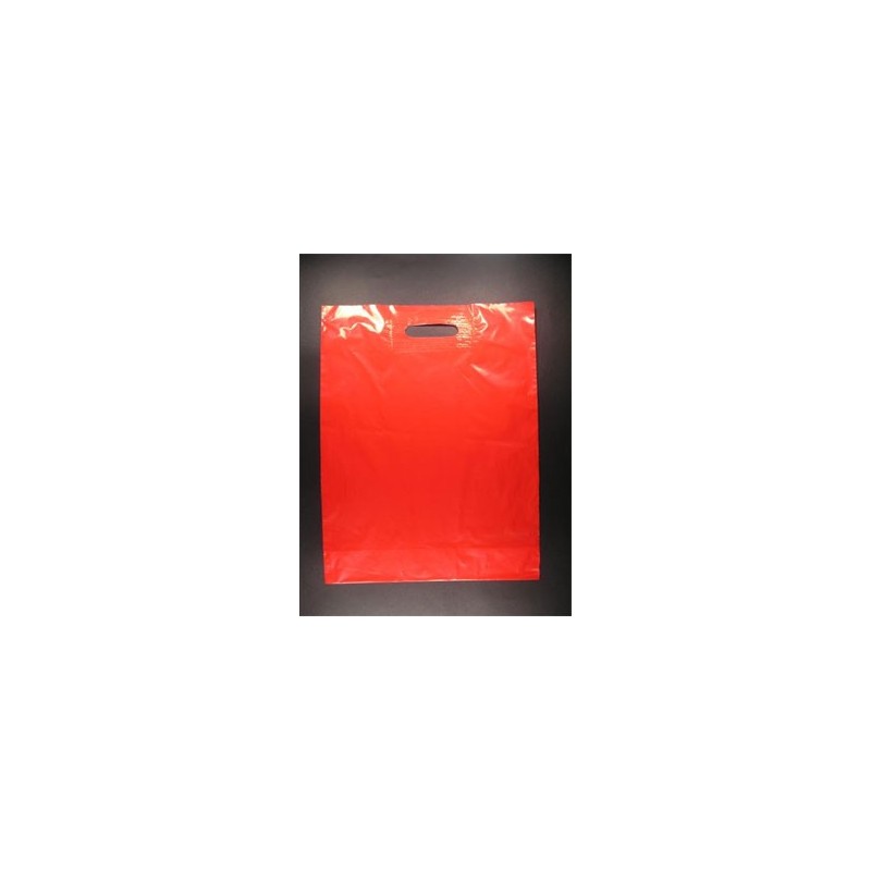 Sac plastique poignées découpées rouge 51µ 35x45+5 cm