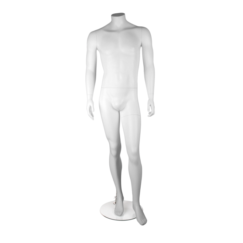 Mannequin vitrine blanc homme sans tête jambe avant