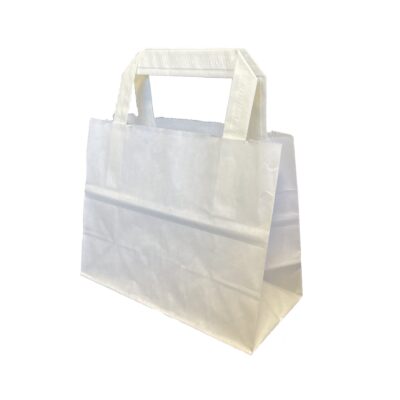 500 Sacs papier Kraft Blanc poignées plates L18xP8xH14 cm