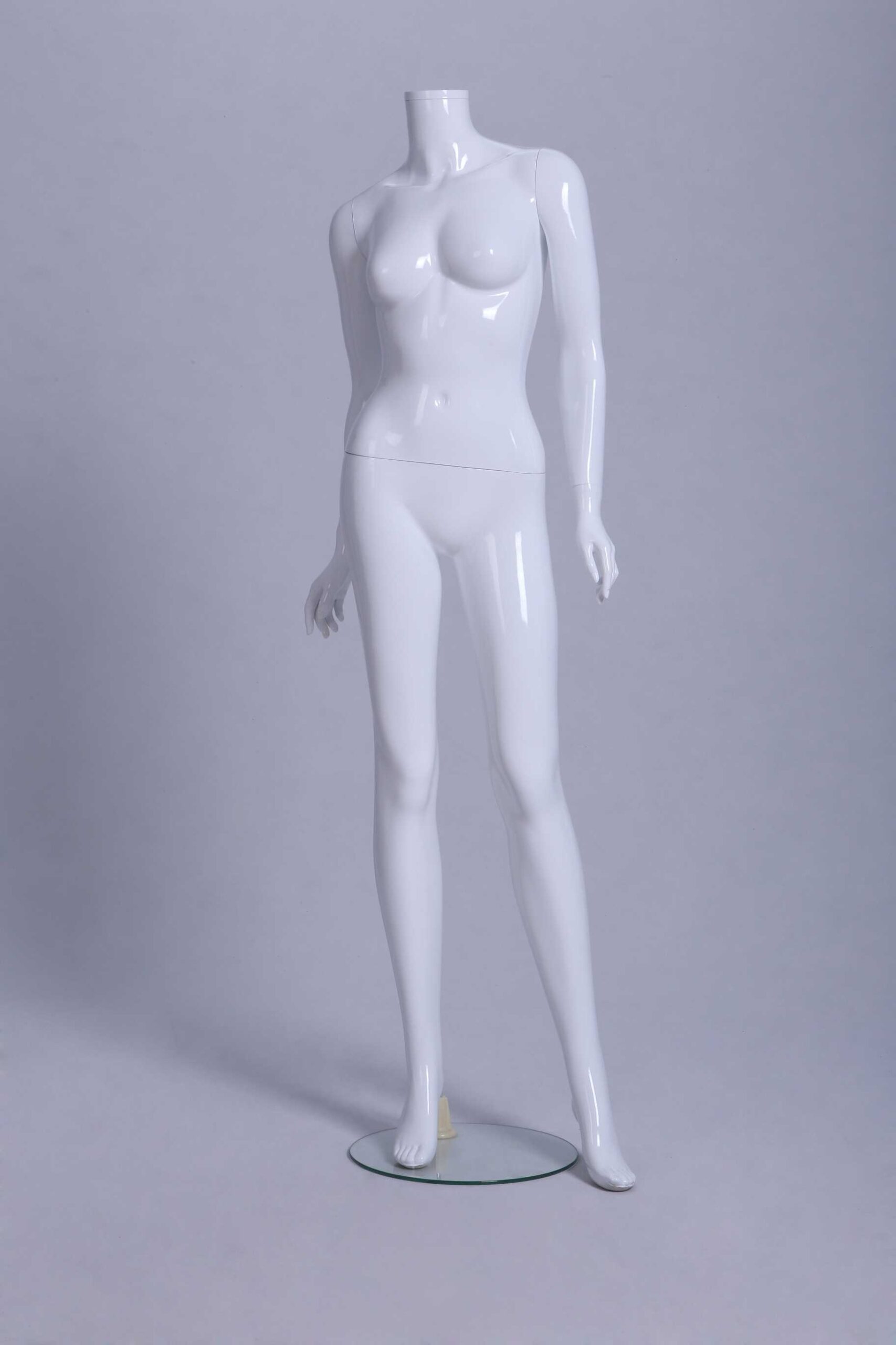 Mannequin Femme laqué blanc brillant sans tête Jambe avant