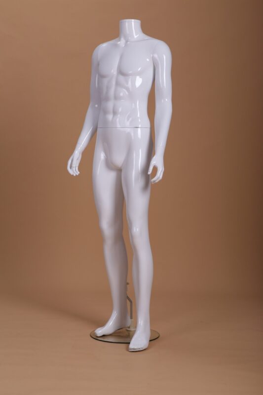 Mannequin Homme laqué blanc brillant sans tête déhanché