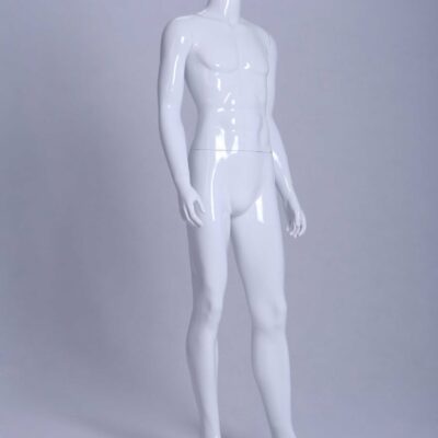Mannequin Homme laqué blanc brillant tête oeuf déhanché