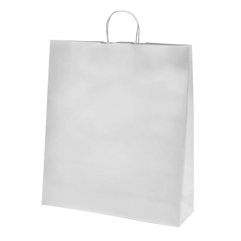 150 Sacs Papier Kraft blanc poignées torsadées 55x15x49 cm