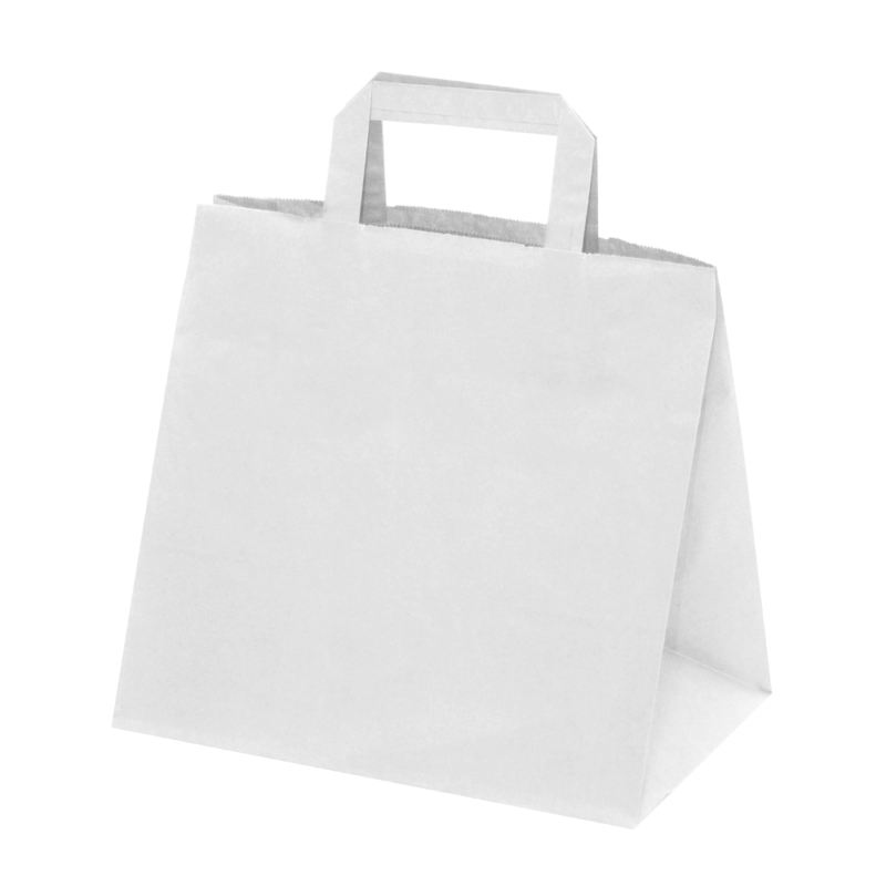 250 Sacs Traiteur papier Kraft Blanc poignées plates L26xP17xH25 cm