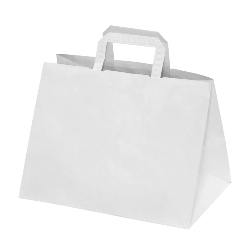 250 Sacs Traiteur papier Kraft Blanc poignées plates L32xP22xH24 cm