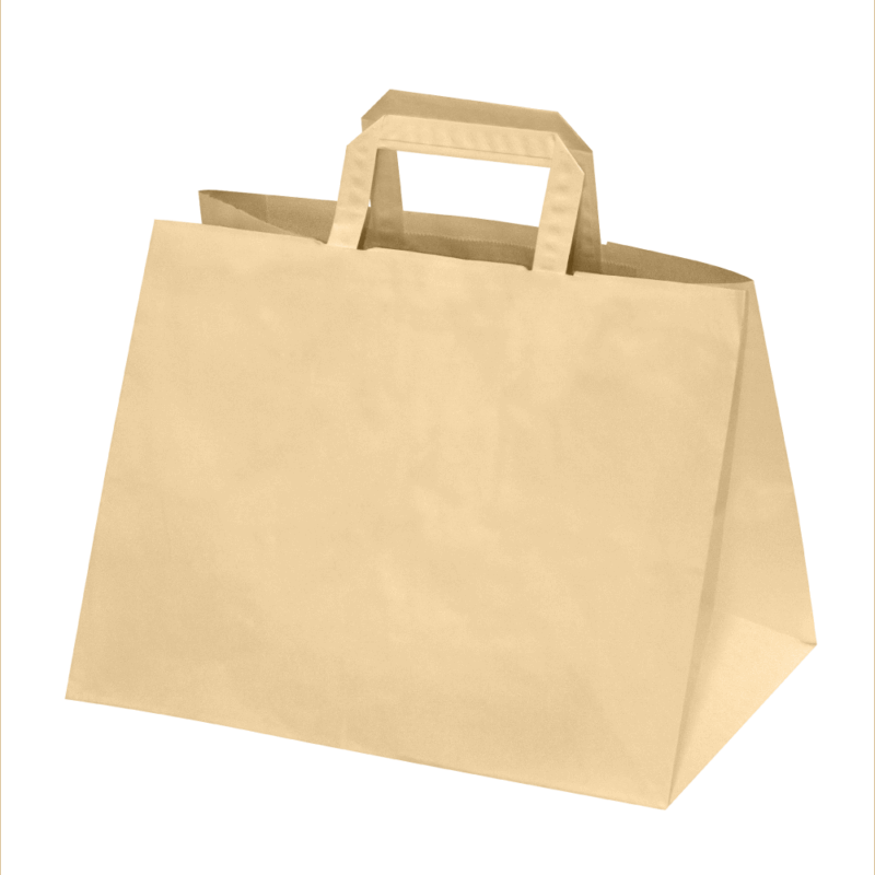 250 Sacs Traiteur papier Kraft Brun poignées plates L32xP22xH24 cm