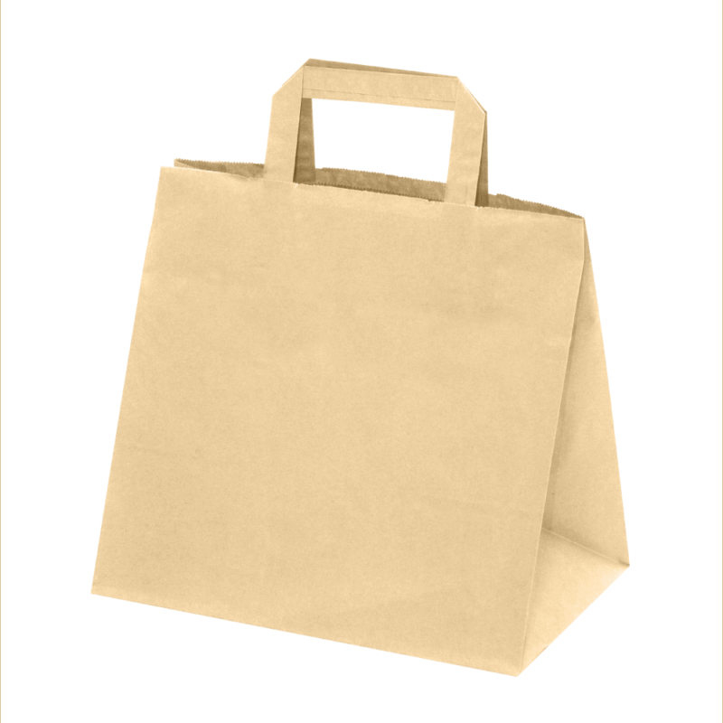 300 Sacs Traiteur papier Kraft brun poignées plates L.26xP.16xH.29 cm