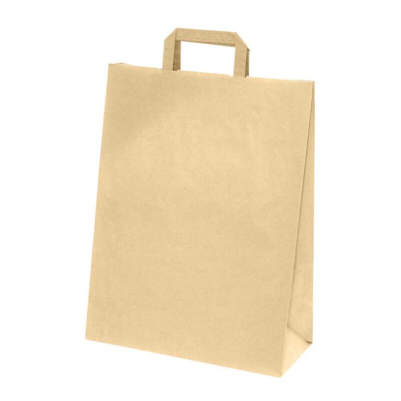 50 Sacs cabas kraft Brun 70g L26xP17xH34 cm poignées plates