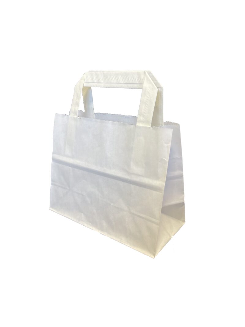 500 Sacs papier Kraft Blanc poignées plates L18xP8xH14 cm