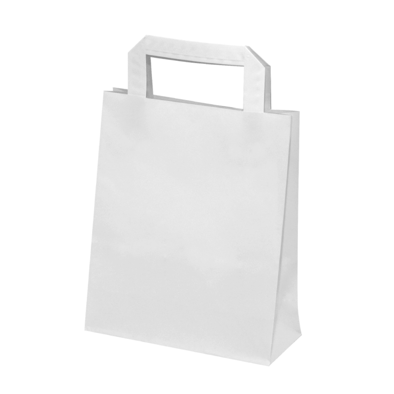 500 Sacs papier Kraft Blanc poignées plates L18xP8xH22 cm
