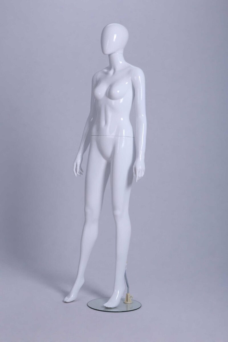 Mannequin Femme laqué blanc brillant tête oeuf déhanché