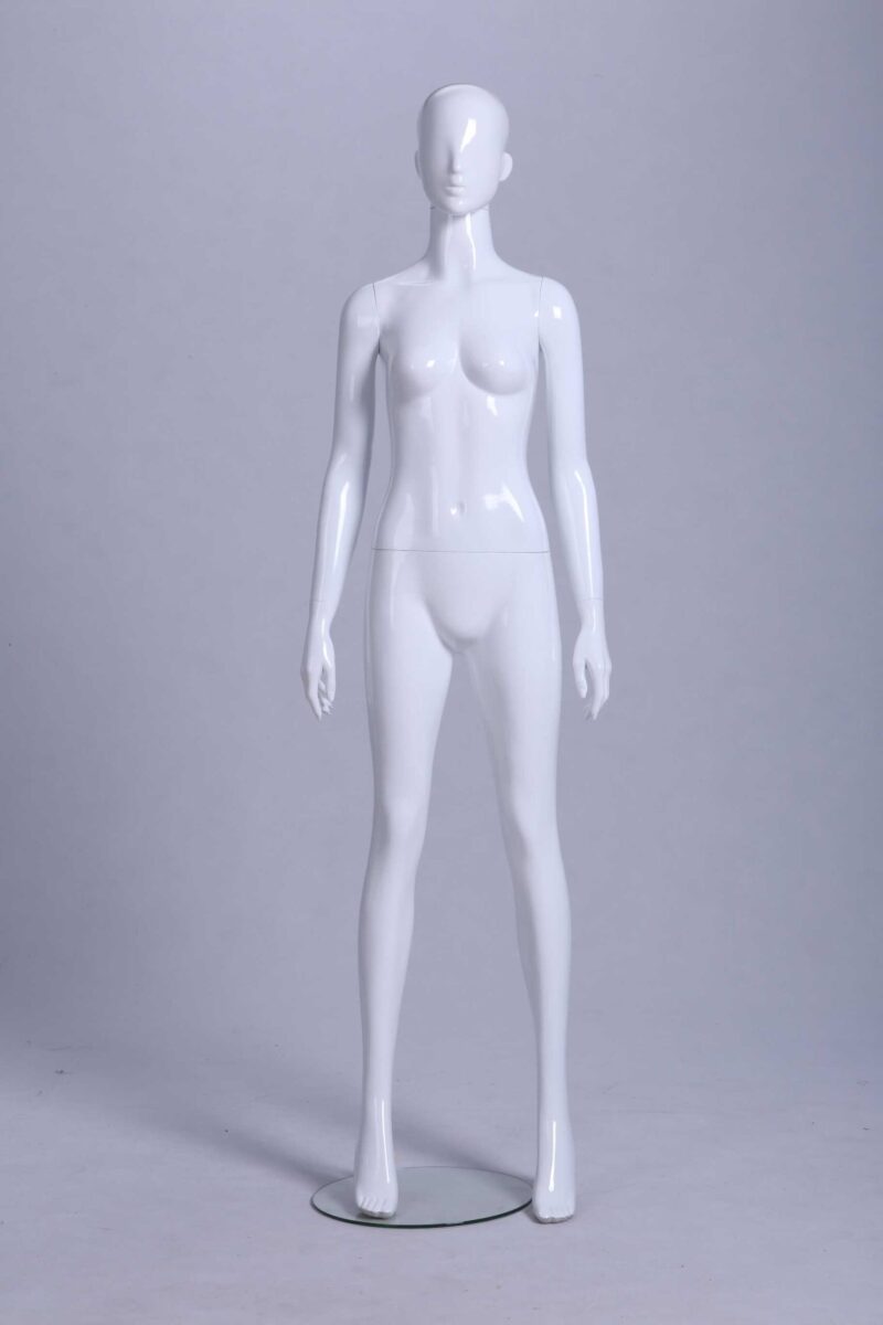 Mannequin Femme laqué blanc brillant tête oeuf droit