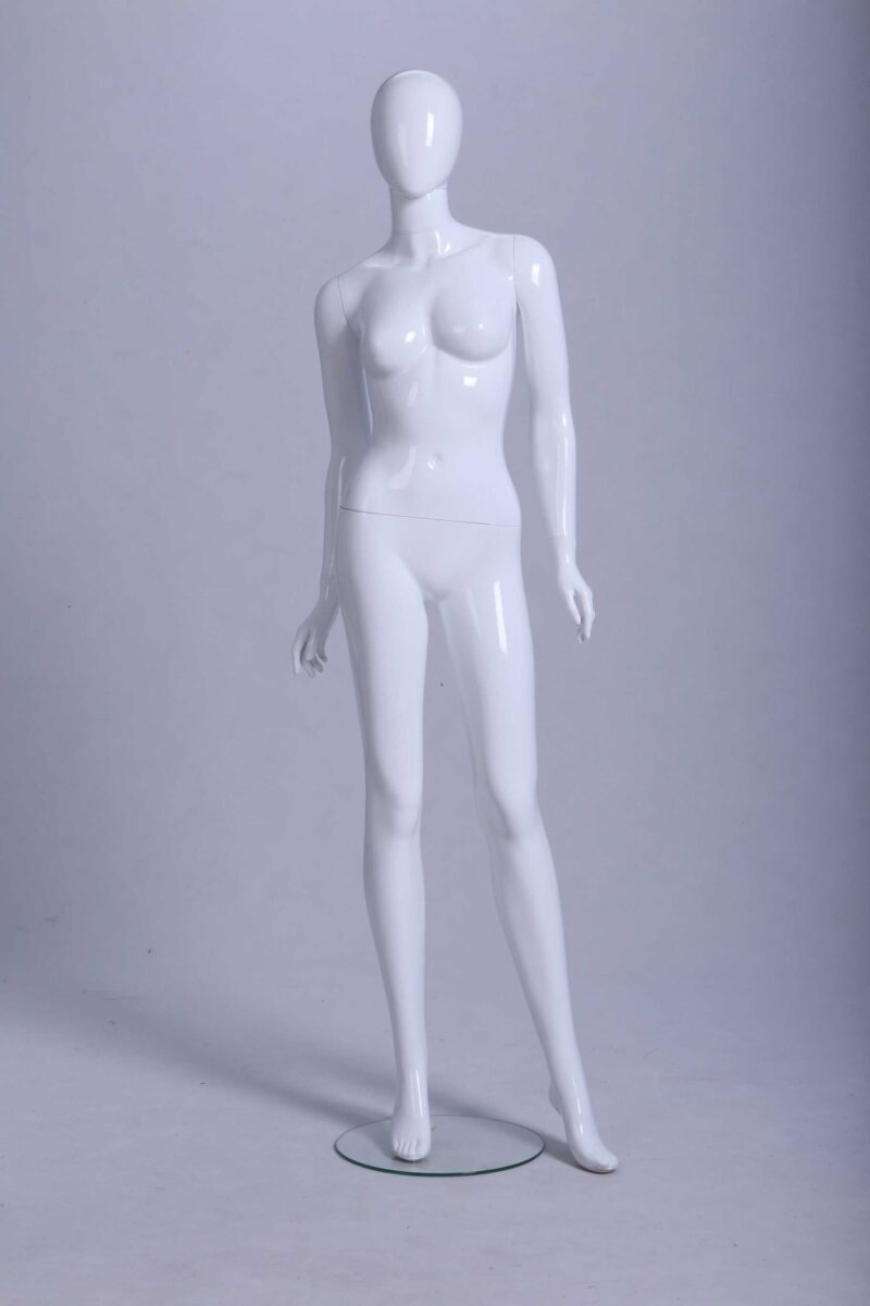 Mannequin Femme laqué blanc brillant tête oeuf Jambe avant