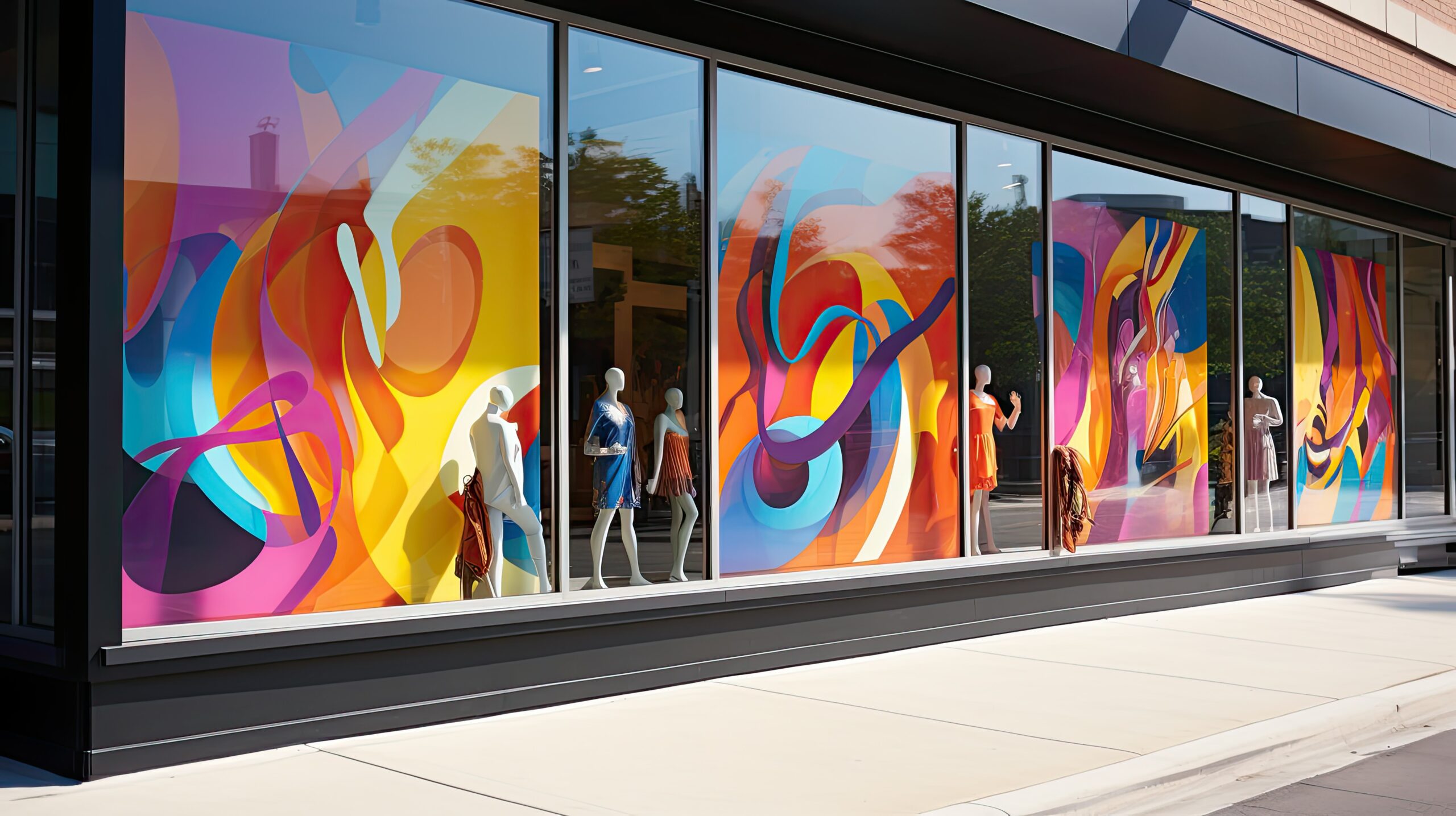 Signalétique extérieure colorée sur panneau acrylique pour façade commerciale